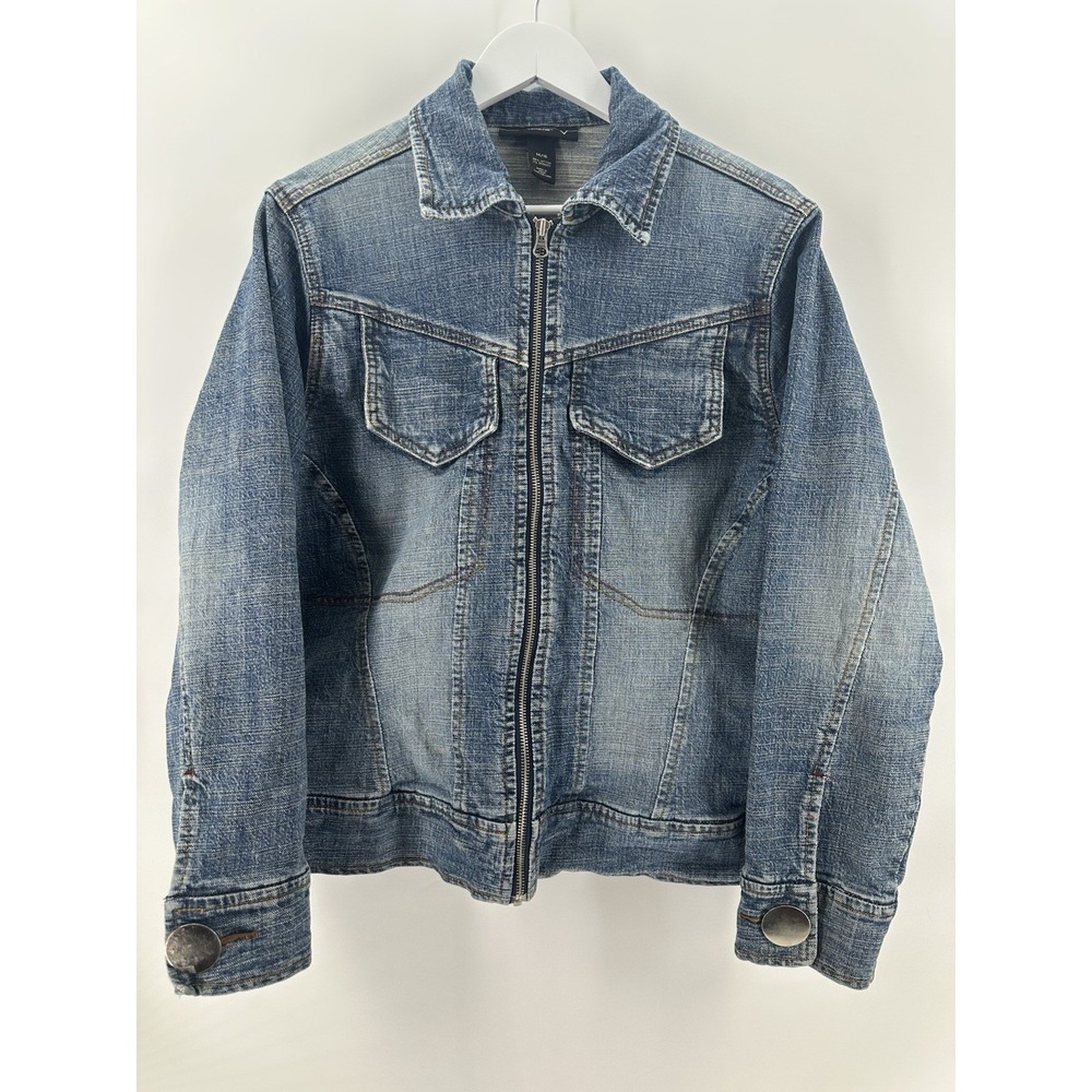 VTG Venezia Jeans‎ Denim Jacket Y2K Pockets Women's 14/16 Blue Zip Up AD25
